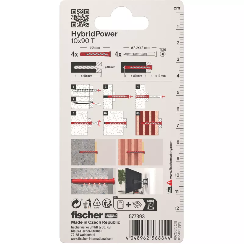 Fischer HybridPower 10x90 T K nerūdijančio plieno konstrukcinis varžtas 10x90 mm Torx T40
