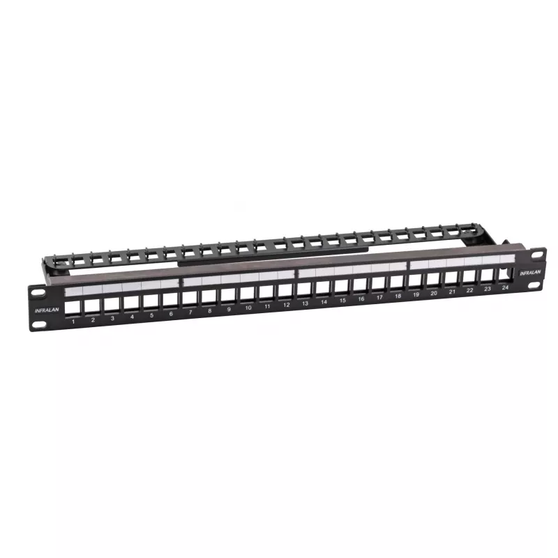 EFB Elektronik 19 colių 24 prievadų 1U paskirstymo skydelis Keystone moduliams, juodas (RAL 9005)