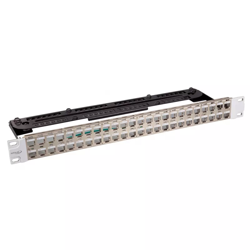 EFB Elektronik 19 colių 24 prievadų 1U paskirstymo skydelis Keystone moduliams, juodas (RAL 9005)