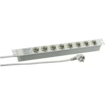 HEINRICH KOPP PROFIversal maitinimo paskirstymo blokas (PDU) – 19 inch stelažinis, 8x Schuko CEE 7/3 lizdai, apsauga nuo viršįtampių, 2 m laidas, 16 A, 250 V, sidabrinis