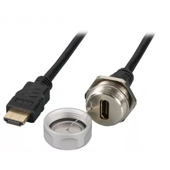 EFB Elektronik IP67 HDMI lizdas montavimui į korpusą, M25, HDMI A-A lizdas-kištukas, aptarnavimo prievadas, tvirtinimo virvutė, 1,0 m