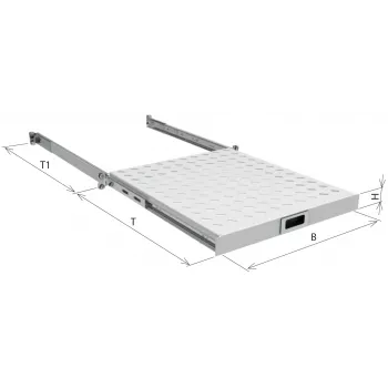 EFB-Elektronik 19 inch 1U ištraukiama lentyna, reguliuojamas montavimo gylis 950-1050 mm, 30 kg apkrova, spintos gylis 1200 mm, RAL 7035 šviesiai pilka