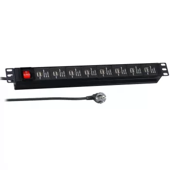 EFB Elektronik EK631USB.1 19 inch 1U Rackmount USB Įkrovimo PDU - 16 USB prievadų, CEE 7/7 įvadas, juoda