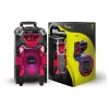 Leicke DJ ROXX TROLLEY PRO nešiojama PA garso sistema su Bluetooth, 100 W RMS, 10 colių žemųjų dažnių garsiakalbiu, LED apšvietimu, vežimėliu, mikrofonu ir nuotolinio valdymo pultu