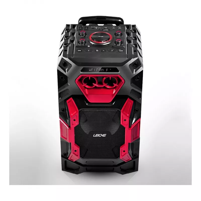 Leicke DJ ROXX TROLLEY PRO nešiojama PA garso sistema su Bluetooth, 100 W RMS, 10 colių žemųjų dažnių garsiakalbiu, LED apšvietimu, vežimėliu, mikrofonu ir nuotolinio valdymo pultu