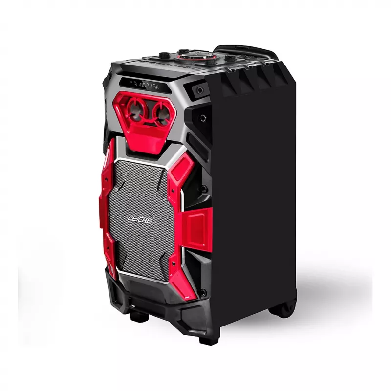 Leicke DJ ROXX TROLLEY PRO nešiojama PA garso sistema su Bluetooth, 100 W RMS, 10 colių žemųjų dažnių garsiakalbiu, LED apšvietimu, vežimėliu, mikrofonu ir nuotolinio valdymo pultu