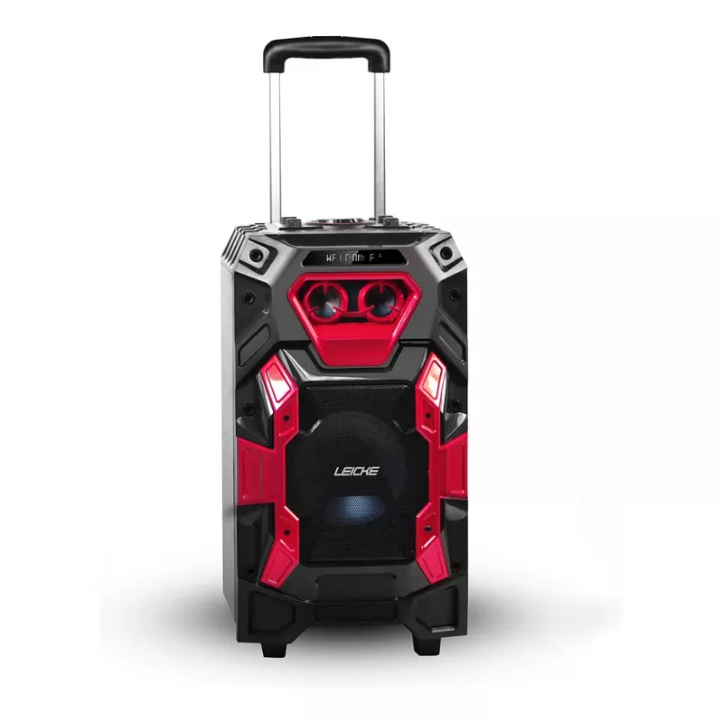 Leicke DJ ROXX TROLLEY PRO nešiojama PA garso sistema su Bluetooth, 100 W RMS, 10 colių žemųjų dažnių garsiakalbiu, LED apšvietimu, vežimėliu, mikrofonu ir nuotolinio valdymo pultu