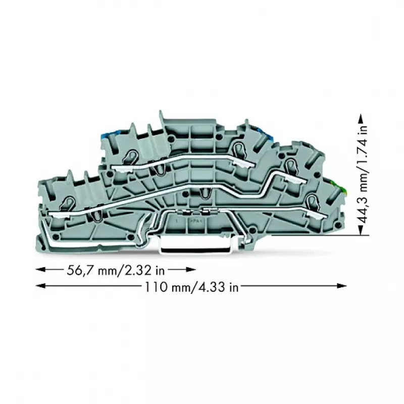WAGO 2003-6646 daugiapakopė instaliacinė gnybtų kaladėlė, N/L/PE, 2.5 mm², Push-in CAGE CLAMP, pilka