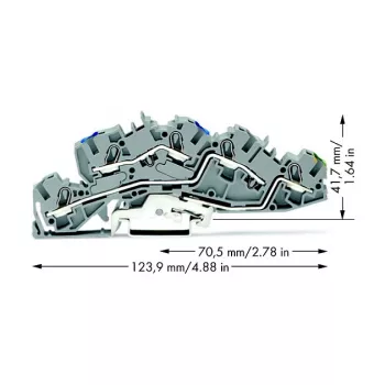 WAGO 2005-7646 Perėjimo gnybtų blokas, 3 laidininkai, 400 V, 24 A, 2,5 mm², pilkas