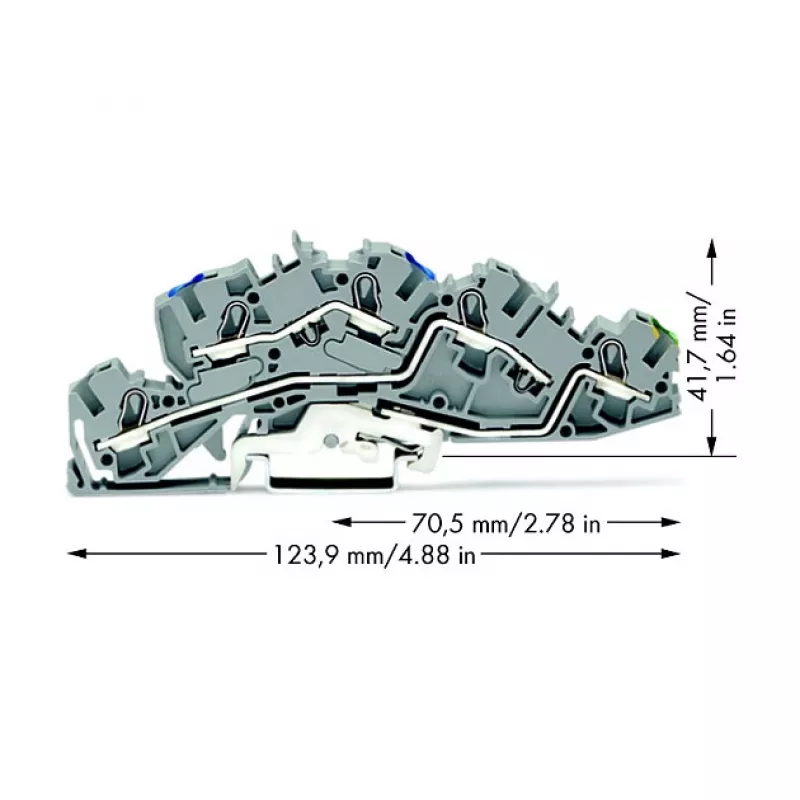 WAGO 2005-7646 Perėjimo gnybtų blokas, 3 laidininkai, 400 V, 24 A, 2,5 mm², pilkas
