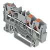 WAGO 2202-1301 – 3-ių laidų praėjimo gnybtų blokas su mygtuku, 2,5 mm², pilkas