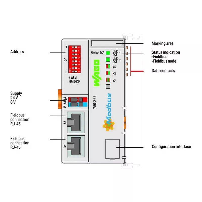 WAGO 750-362 Lauko magistralės sąsajos keitiklis Modbus TCP – 4-oji karta