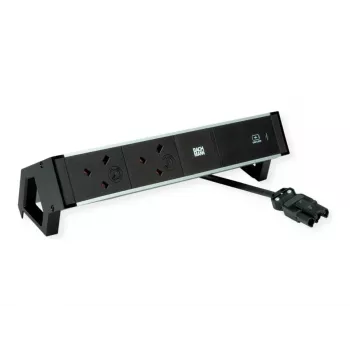 Bachmann Desk 2 Alu kištukinis lizdas ant stalo - 2x UK Type G lizdai - 2 m kabelis - juoda