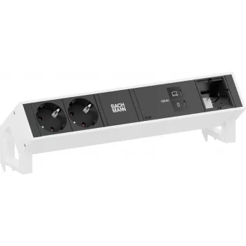 Bachmann DESK2 stalviršio maitinimo ir duomenų modulis, 2x CEE 7/3, 1x USB-C 100W, 1x Custom Module, 1 m, RAL 9010 grynai baltas