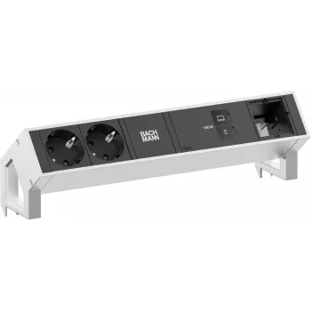Bachmann DESK2 stalinis maitinimo modulis 2x Schuko 1x USB-C 100W 1x papildomo modulio lizdas 1m laidas INOX