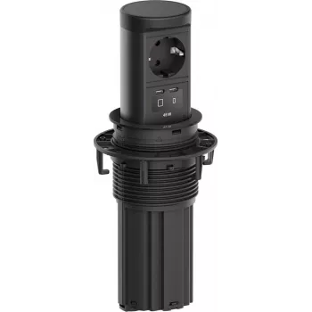 Bachmann ELEVATOR 2 Įtraukiamas stalinis maitinimo blokas su 1x Schuko kištukiniu lizdu ir 1x USB-C 45W, kabelis 2,0 m, RAL 9005 juodas