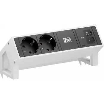 Bachmann DESK2 BM0026040 2x Schuko USB-C 45W 0,2m Pure White RAL9010 stalinis maitinimo modulis