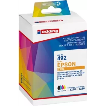 Edding suderinamų rašalo kasečių rinkinys Epson 27XL (žydra, rausvai raudona, geltona) – didelės išeigos – 3 vnt.