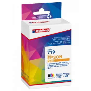Edding suderinamų rašalo kasečių rinkinys, skirtas Epson 503XL T09R1 juodai, žydrai, rausvai, geltonai (4 vnt.) didelės išeigos