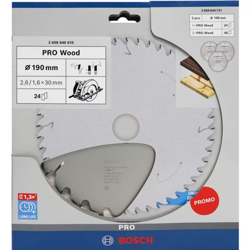 BOSCH Power Tools PRO Wood Circular Saw Blade 190 mm (3-Piece Promo Pack)