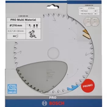 BOSCH PRO Wood/Multi-Material Circular Saw Blade 216mm, dviejų pjūklų rinkinys