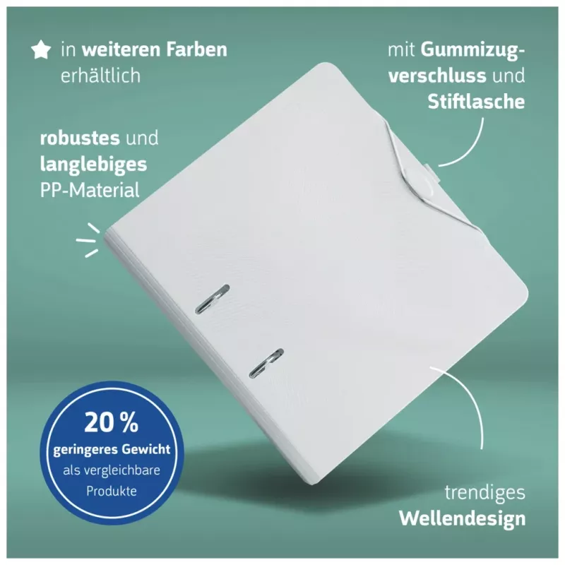 BRUNNEN WAVE Segtuvas su svirtimi Baltas Plastmasinis 7,0 cm DIN A4