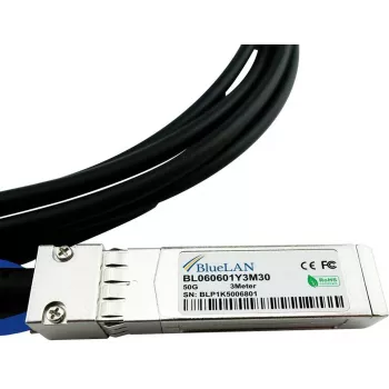 BlueLAN MCP2M50-G01AE30-BL suderinamas tiesioginio prijungimo kabelis (DAC) – pasyvus 50 Gigabitų varinis dvigyslis – SFP56 į SFP56 – 1 metras