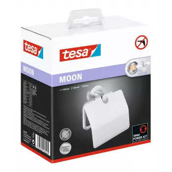 Tesa MOON tualetinio popieriaus laikiklis su dangteliu, lipnus, nerūdijančio plieno išvaizda, sidabrinis, 1 vnt.