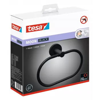 Tesa MOON BLACK Rankšluosčių žiedas su lipnia tvirtinimo sistema, metalinis, milteliniu būdu dengtas, matinė juoda