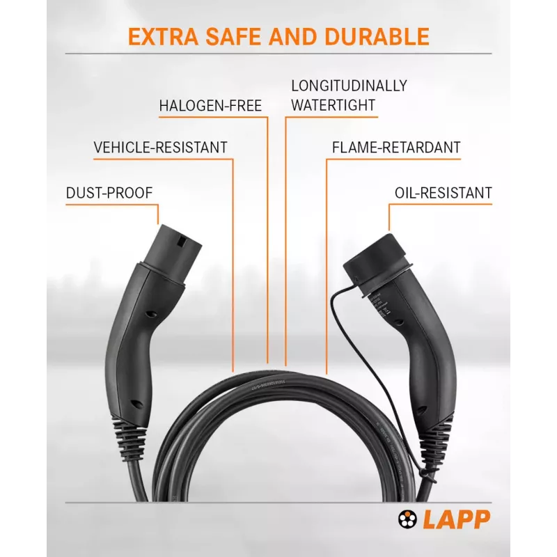 Lapp Mobility Type 2 EV Charging Cable 22 kW 3 m Black