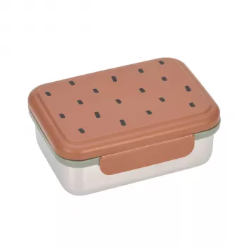 Lassig Happy Prints Caramel vaikiška nerūdijančio plieno maisto dėžutė, 1 l, su pertvarėle, PP dangtelis su silikoniniu žiedu