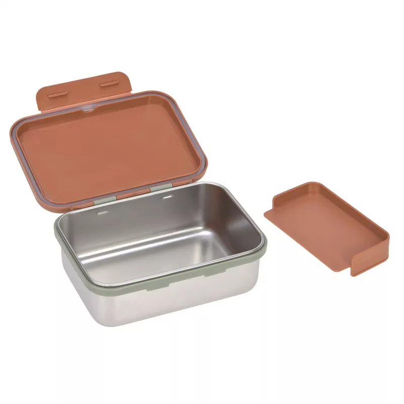 Lassig Happy Prints Caramel vaikiška nerūdijančio plieno maisto dėžutė, 1 l, su pertvarėle, PP dangtelis su silikoniniu žiedu