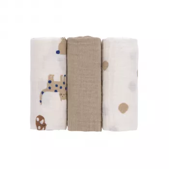 Lassig Muslin Swaddle Blanket Set of 3 60x60cm Little Mateys Royal Blue