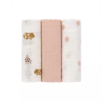 Lassig Muslin Swaddle Blanket Set of 3 85x85cm Little Mateys Spicy Orange