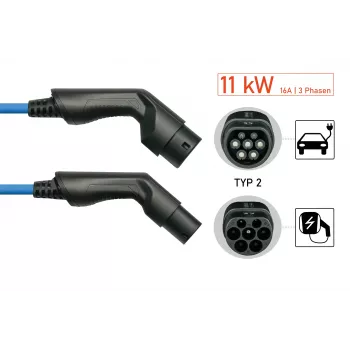 kabelmeister® EV Charging Cable Mode 3, Type 2 Plug to Socket, 3-Phase, 16 A, 11 kW, Blue, 5 m
