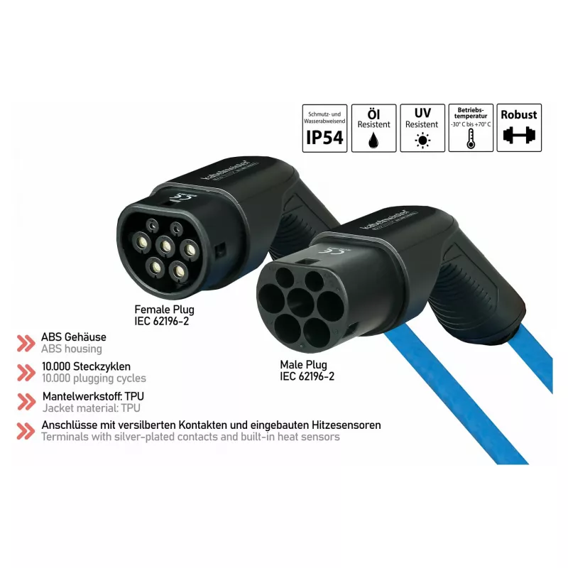 KABELMEISTER Mode 3 Type 2 EV įkrovimo kabelis 11 kW 16 A 3 fazės spiralinis 5 m juodas