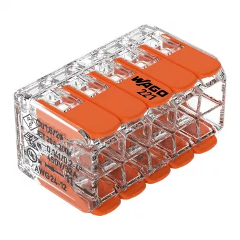 WAGO 221-420 Kompaktiška jungtis su svirtelėmis, 10 laidininkų, 0,2–4 mm², permatomas korpusas, oranžinė svirtelė, 10 vnt. pakuotė