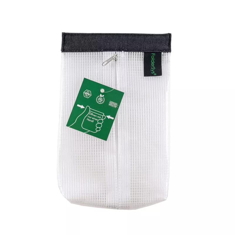 FolderSys SnapBag DIN A6 skaidrus, permatomas, be PVC, dokumentų segtuvas su juoda siūle
