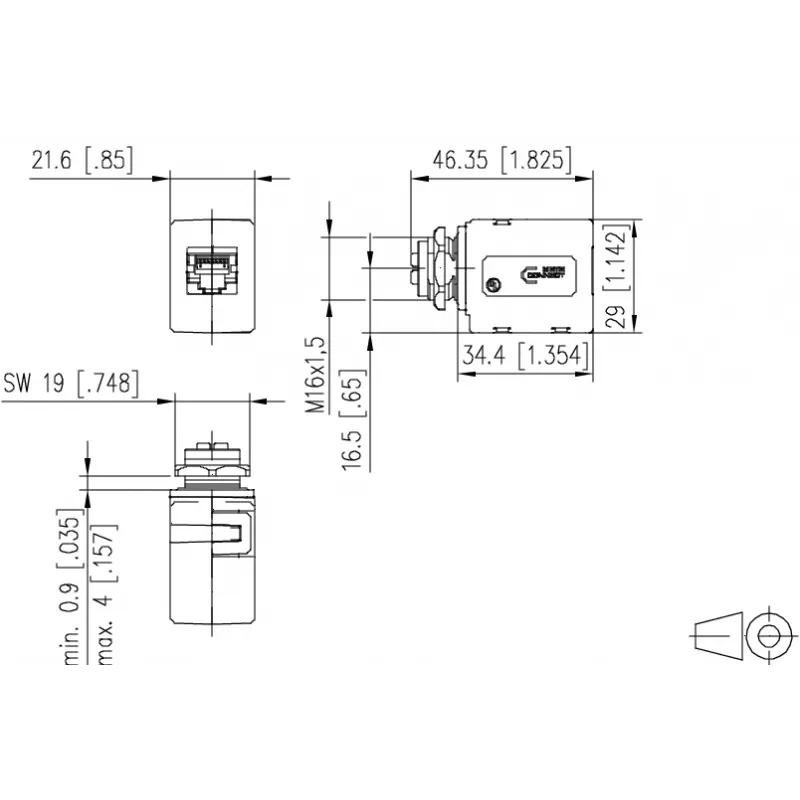 METZ CONNECT M12 D-coded Female Connector, 8-pin, Screw Termination, Shielded, IP67