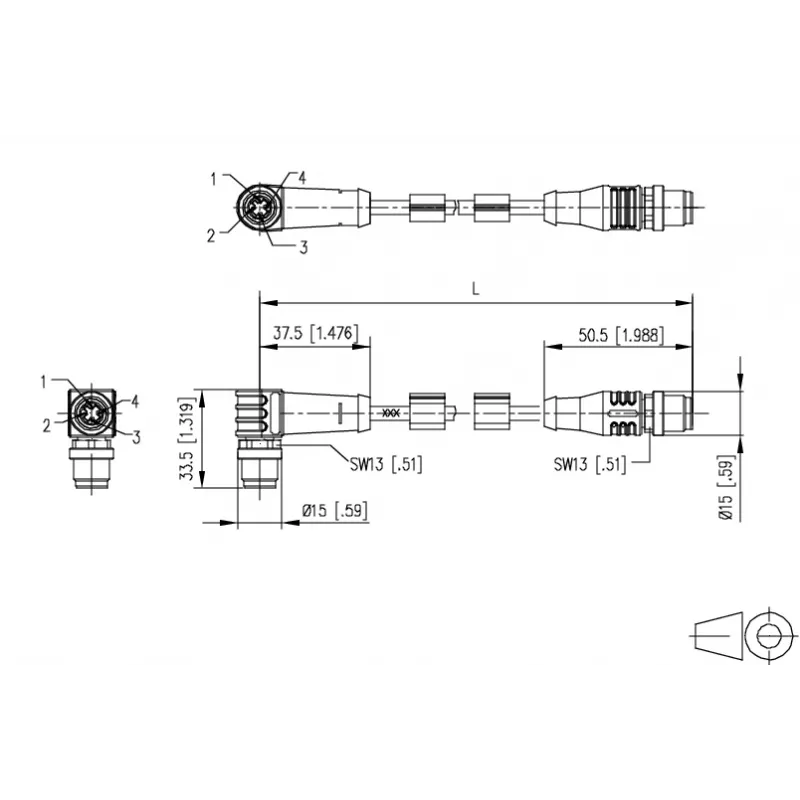 METZ CONNECT M12 Kampinis į Tiesų Jungiamasis Kabelis, D-koduotas, 4 kontaktų, 10 m, Ekranuotas, PUR, Žalias