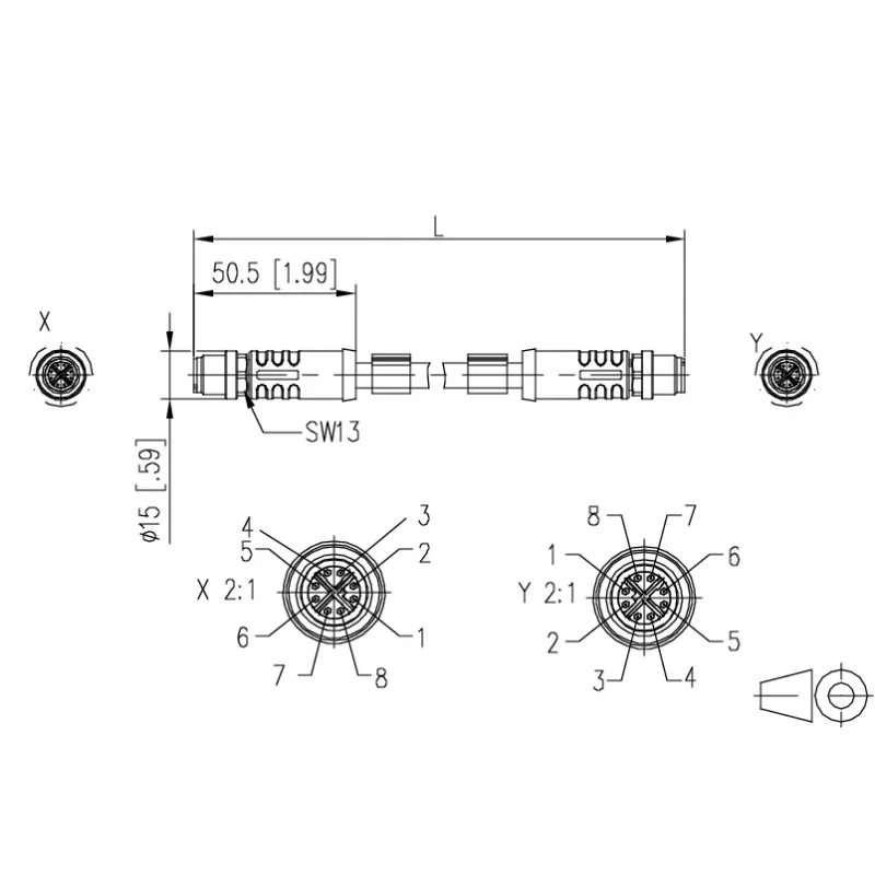 METZ CONNECT METZ M12–M12 8 kontaktų torsion X-coded kabelis, 5 m