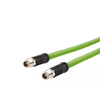 METZ CONNECT pramoninis Ethernet kabelis M12 – M12, 8 kontaktų X-koduotas, CAT 6a S/FTP, 10 m, žalias, atsparus sukimui, halogenų neturintis