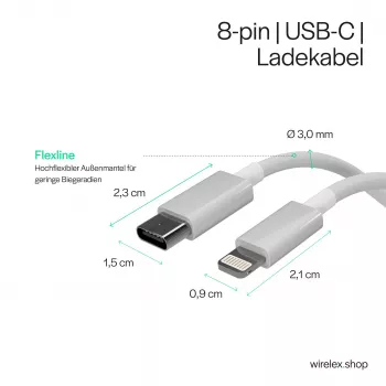 Flexline USB-C į Lightning laidas, PD, baltas, 0,5 m (FL31-13050)