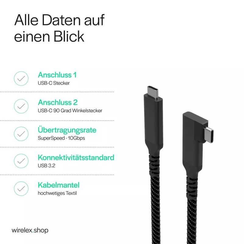 S CONN S/CONN maximum connectivity USB-C įkrovimo laidas USB-C į USB-C 3.2 100W PD Textile 90° - Laidas - Skaitmeniniai/Duomenys