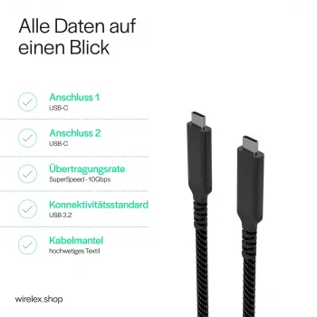 Flexline USB-C į USB-C laidas, USB 3.2 Gen 2, 100W PD, pintas nailonas, 1 m (FL31-75004)