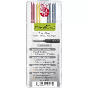 Pica DRY Refills Basis – grafito, raudonų ir geltonų šerdžių rinkinys (10 vnt.), skirtas Pica-Dry Longlife automatiniam pieštukui