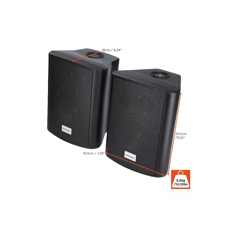 celexon 525-B aktyvių dvipusių garsiakalbių rinkinys, 2 x 30 W RMS, su sieniniais laikikliais, juodos spalvos (1000003398)