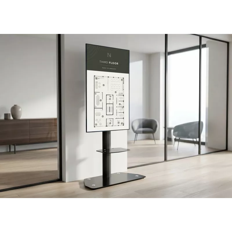 celexon Professional Adjust-3270MP Portrait Mobile Display Stand Trolley 32-70 col. ekranams, anoduotas aliuminis, matinis stiklas, juoda