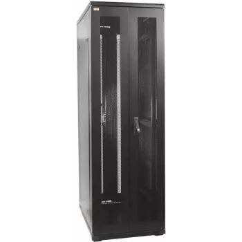 IT-BUDGET 19 inch Network Cabinet SRK - Complete Set - 38U - 800x800 mm - Perforated Double Doors Front & Rear - 4 Active Fans - PDU - Shelves - Flatpack - Black (90ITB19SRK3888DTS)