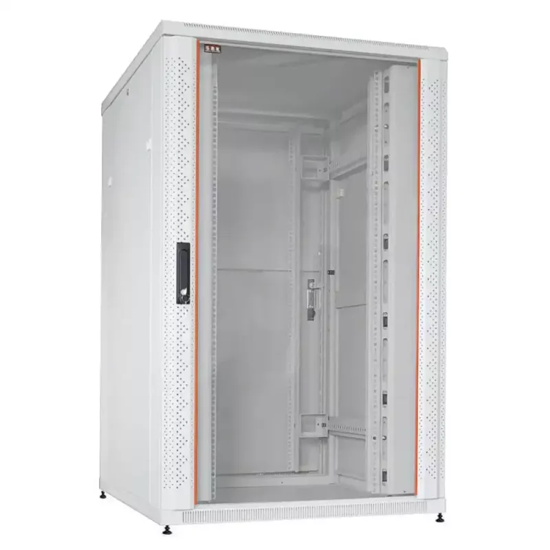 IT-BUDGET 19 inch Network Cabinet SRK Complete Set 27U 800x800mm Glass/Perforated Steel Door 4 Active Fans PDU Shelves Assembled Light Grey (99ITB19SRK2788GGM)
